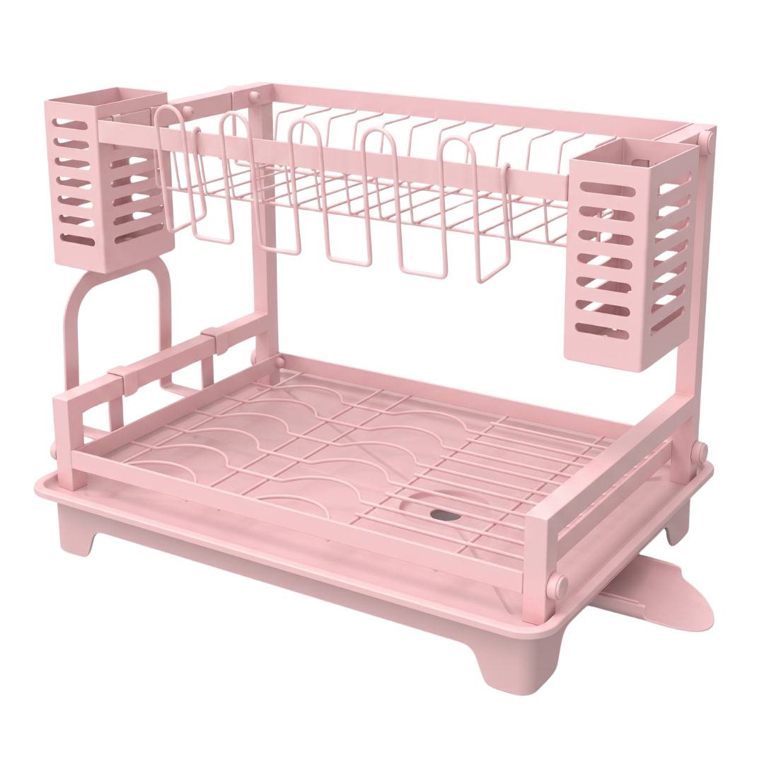 Two-Tier Dish Drying Rack with Drainboard and Utensil Holders