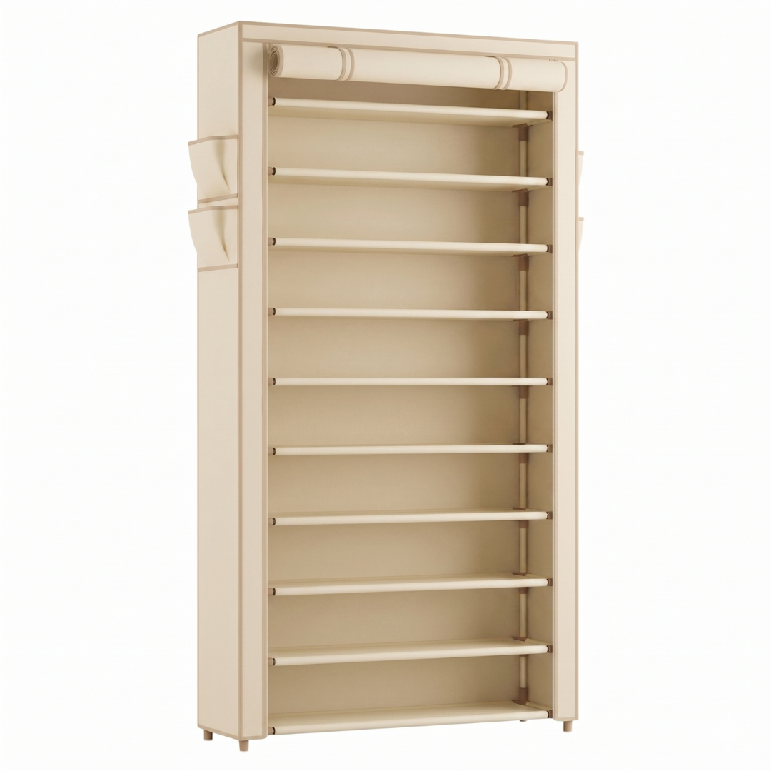 10 Tier Shoe Storage Rack with Dust Cover for Closets and Entryways