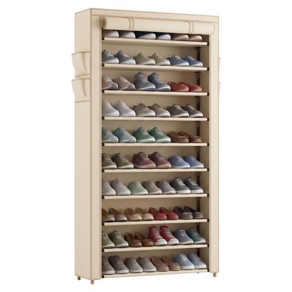 10 Tier Shoe Storage Rack with Dust Cover for Closets and Entryways