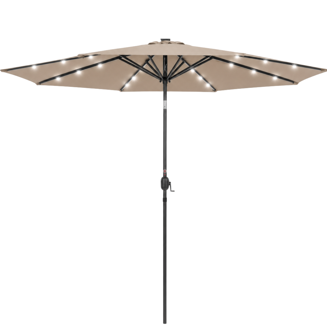 10 ft Solar LED Patio Umbrella with Tilt and Crank for Backyard