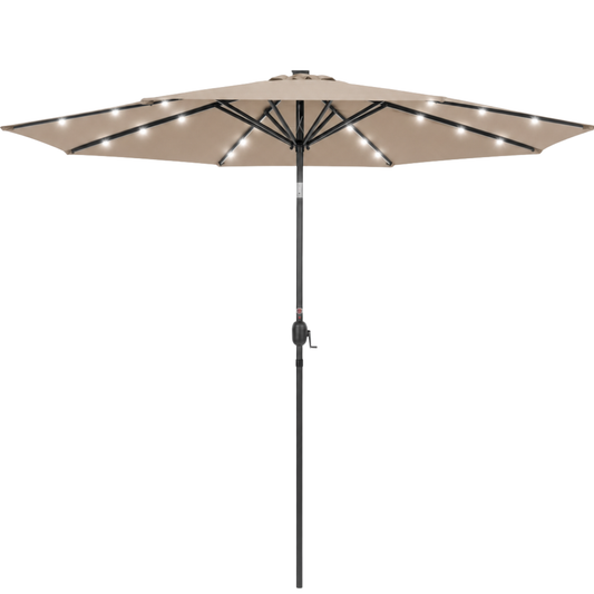 10 ft Solar LED Patio Umbrella with Tilt and Crank for Backyard