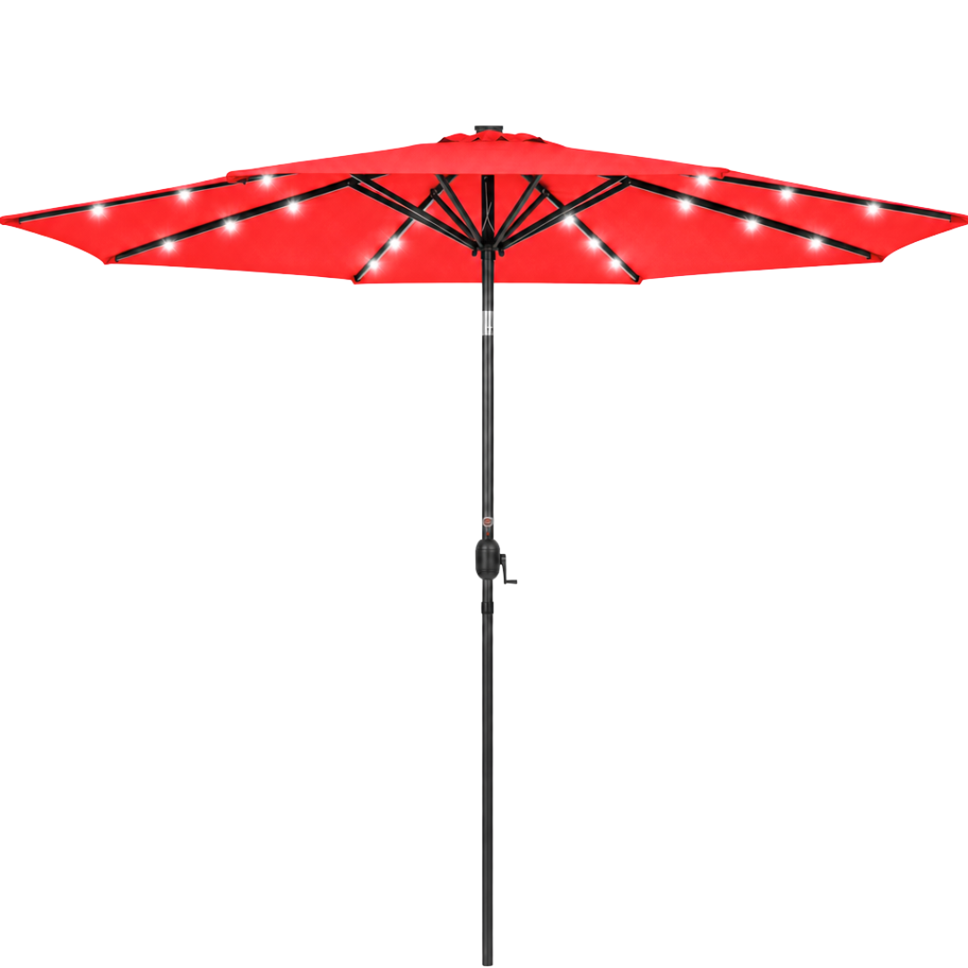 10 ft Solar LED Patio Umbrella with Tilt and Crank for Backyard
