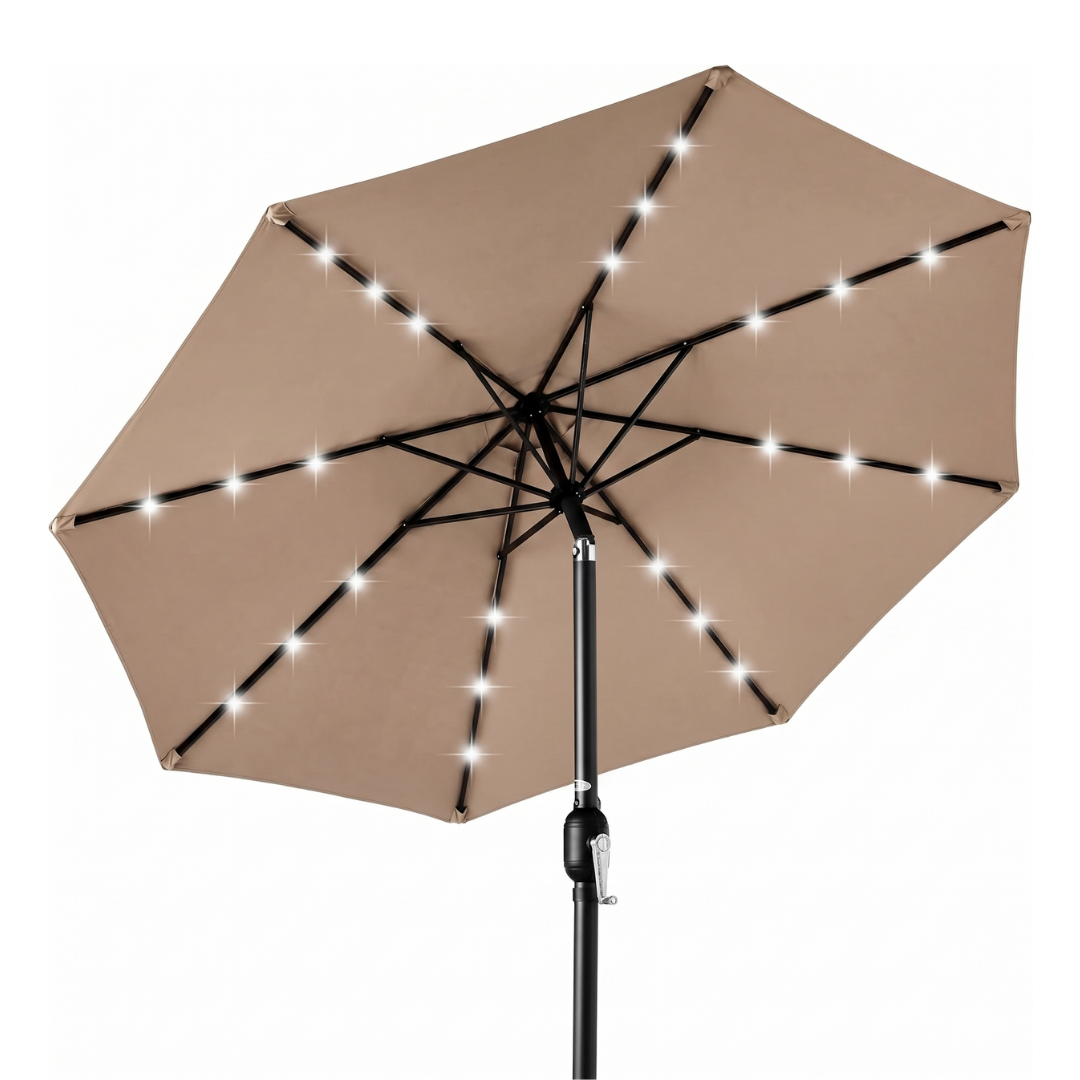 10 ft Solar LED Patio Umbrella with Tilt and Crank for Backyard