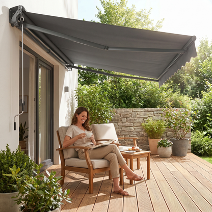 10x8 ft Manual Retractable Patio Awning with Adjustable Crank