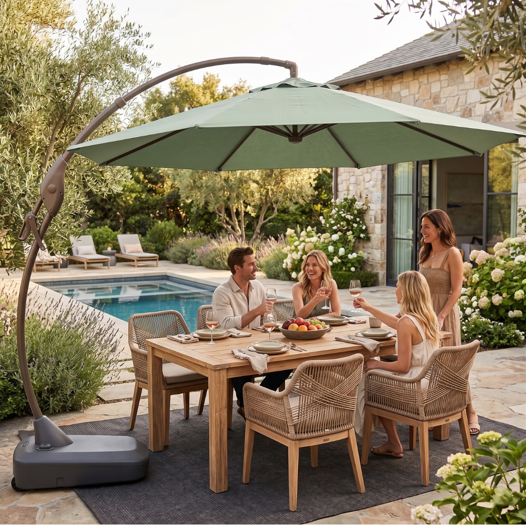 12 ft Round Cantilever Patio Umbrella with Wheeled Fillable Base