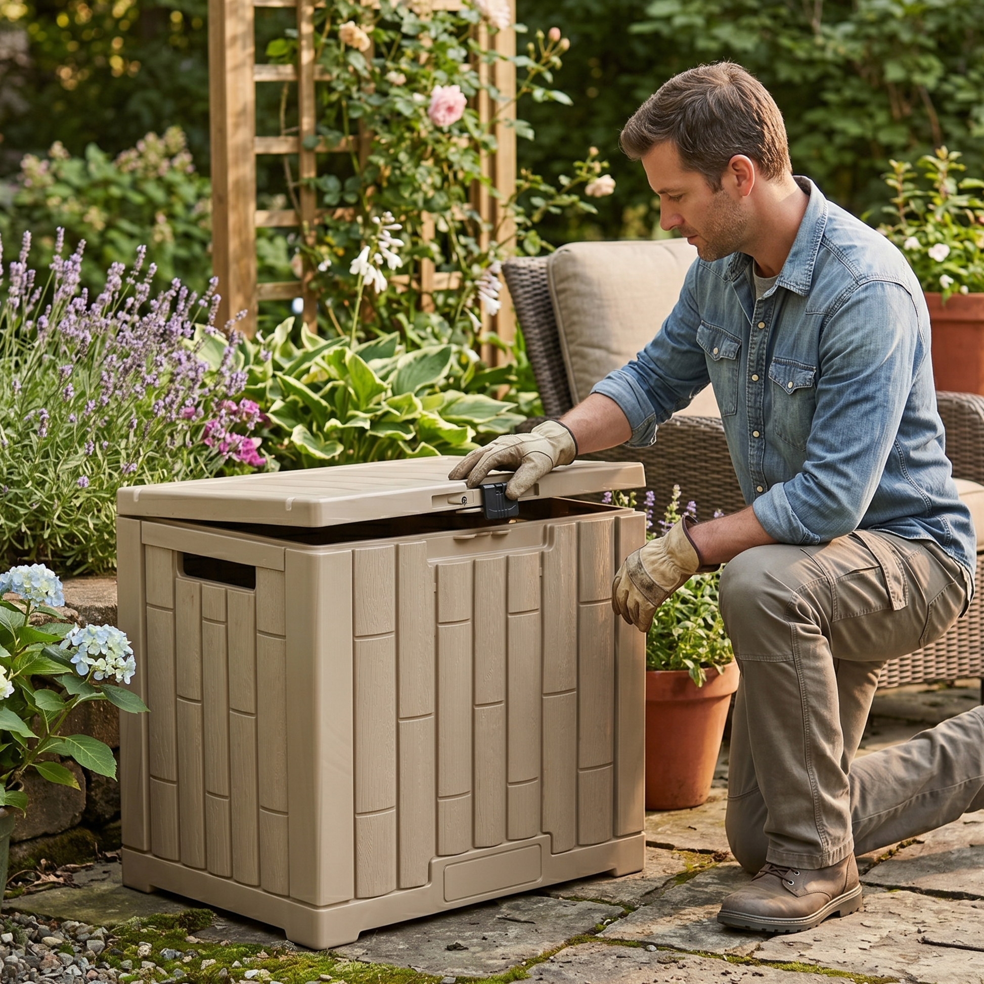 120L Resin Storage Box with Hinged Lid and 330 lb Top Load Rating