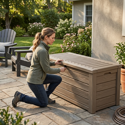 150 Gallon Resin Deck Storage Box Patio Storage Bench Outdoor System