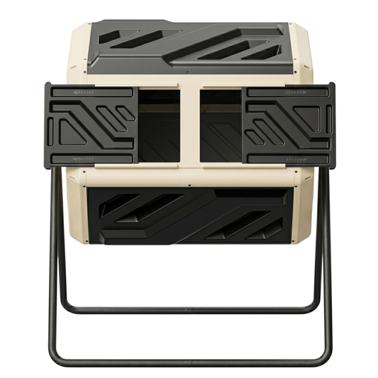 160 L Dual Chamber Compost Tumbler Bin Rotating Barrel Frame System