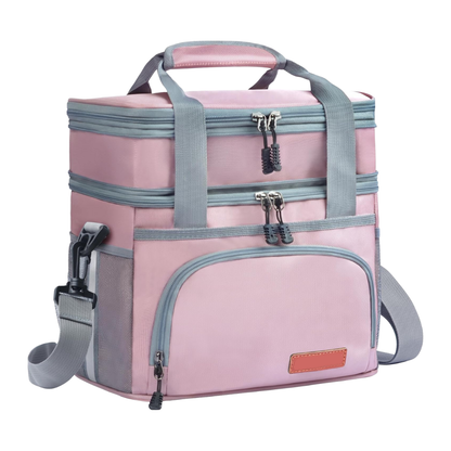 16L Insulated Lunch Bag with Two Compartments and Shoulder Strap