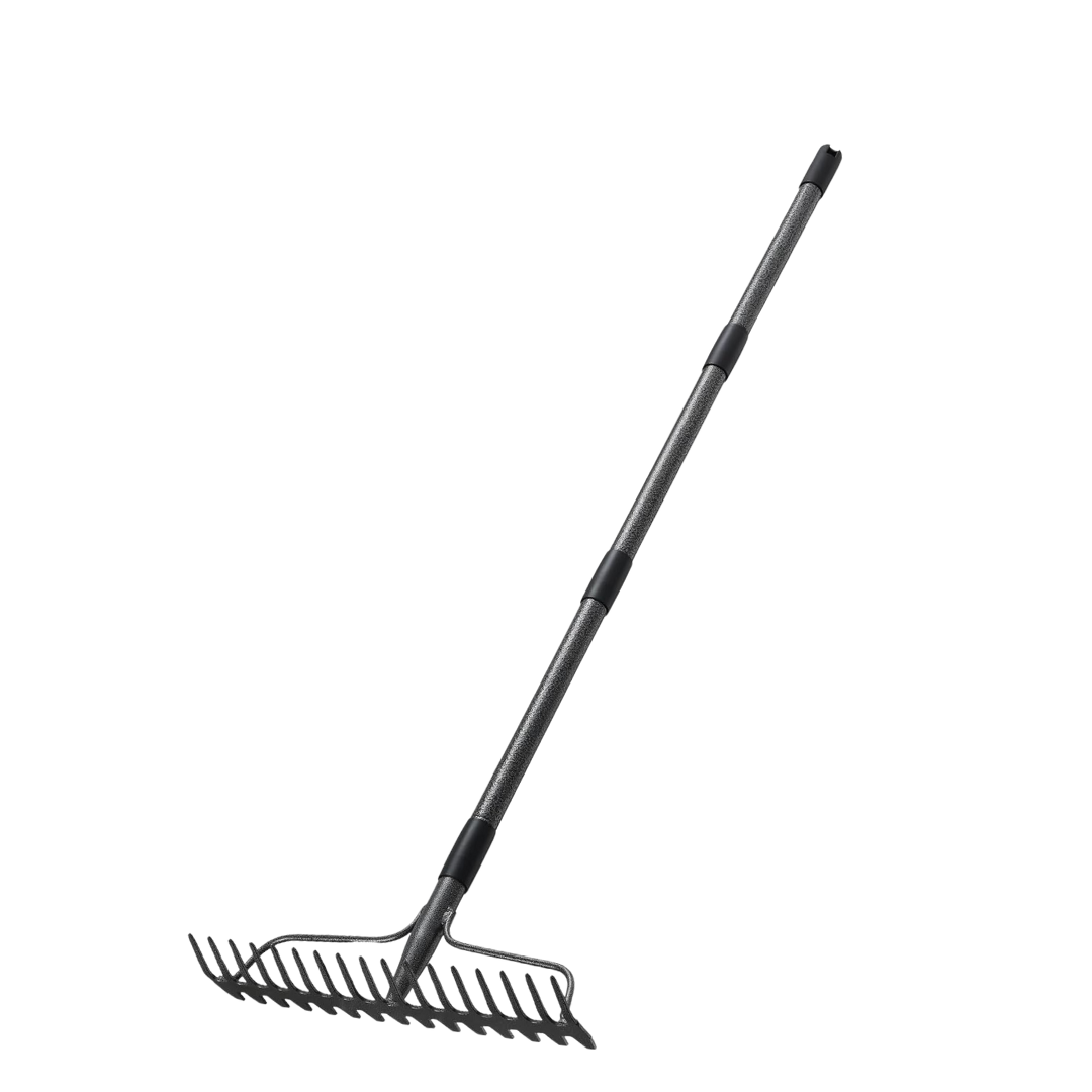 17 Tine Metal Garden Rake with Stainless Steel Handle, Heavy Duty Tool