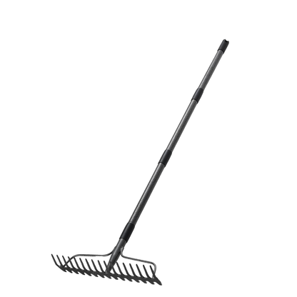 17 Tine Metal Garden Rake with Stainless Steel Handle, Heavy Duty Tool