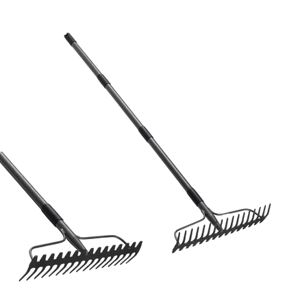 17 Tine Metal Garden Rake with Stainless Steel Handle, Heavy Duty Tool