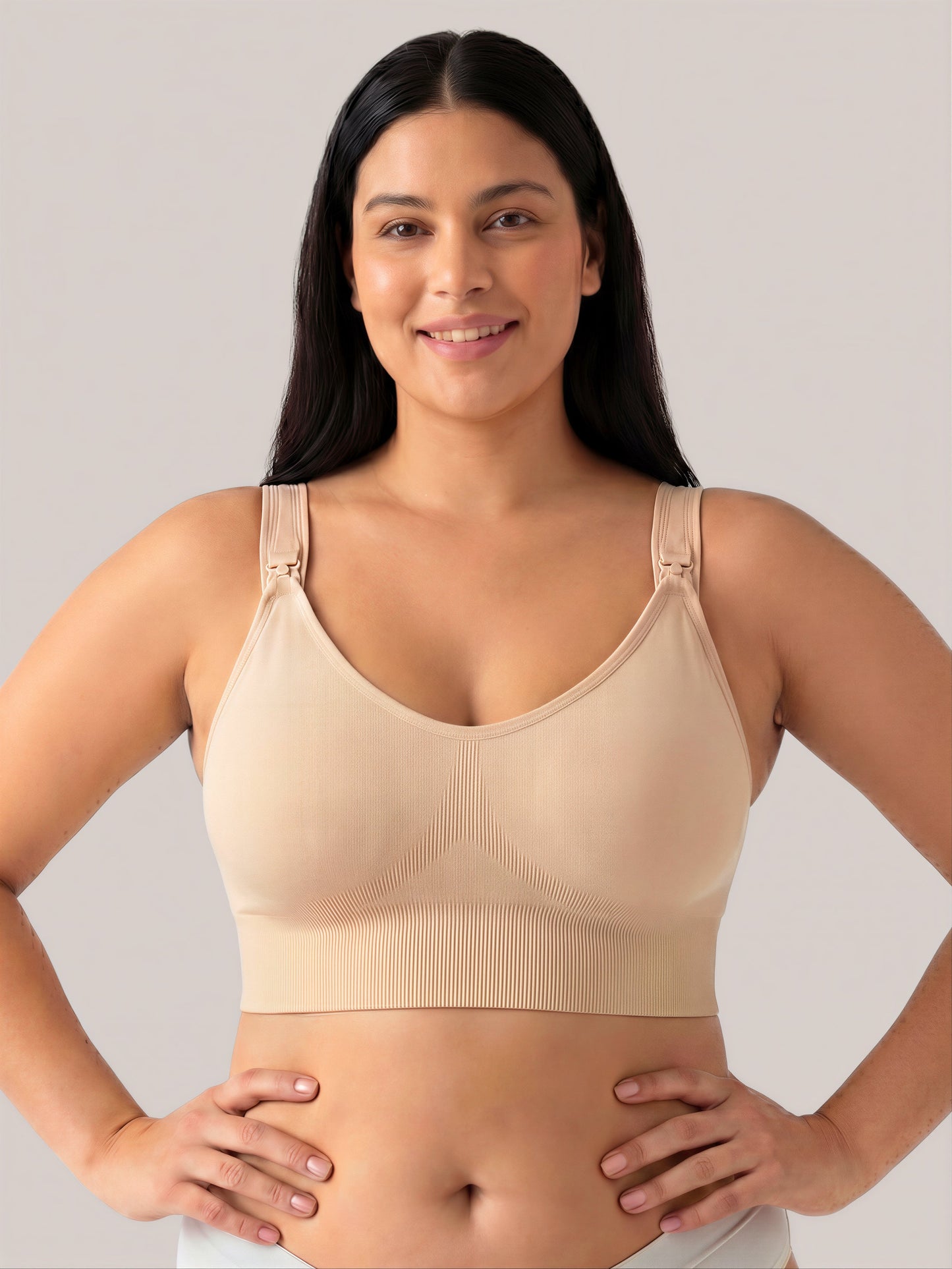 Halo Longline Nursing Bra-Huggleo-Beige-S