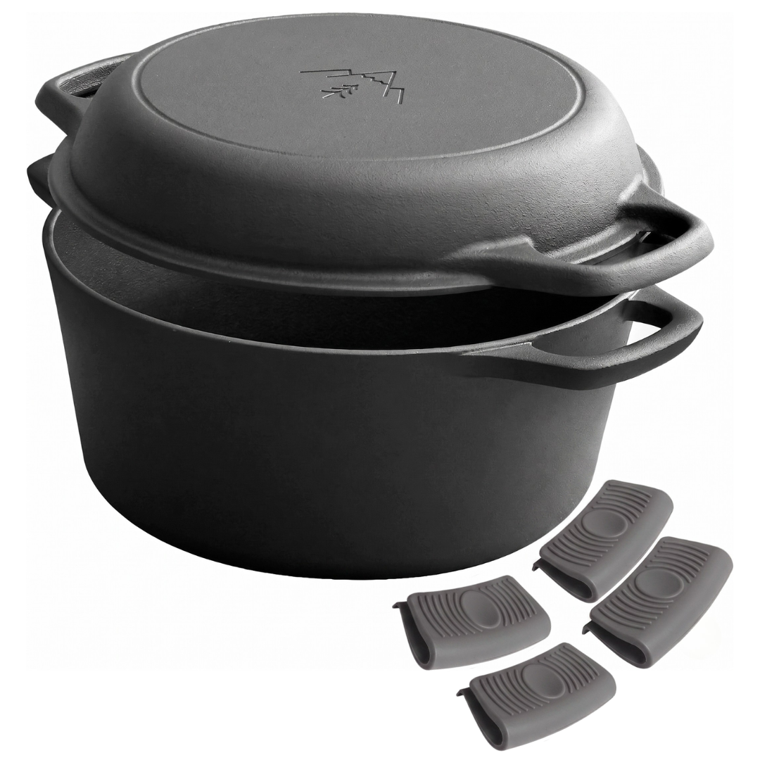 2-in-1 Pre-Seasoned Cast Iron Dutch Oven with Skillet Lid Combo