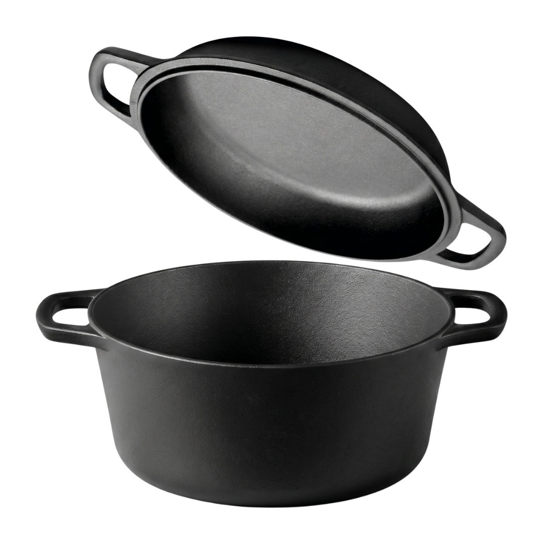2-in-1 Pre-Seasoned Cast Iron Dutch Oven with Skillet Lid Combo