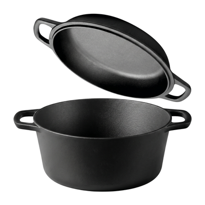 2-in-1 Pre-Seasoned Cast Iron Dutch Oven with Skillet Lid Combo