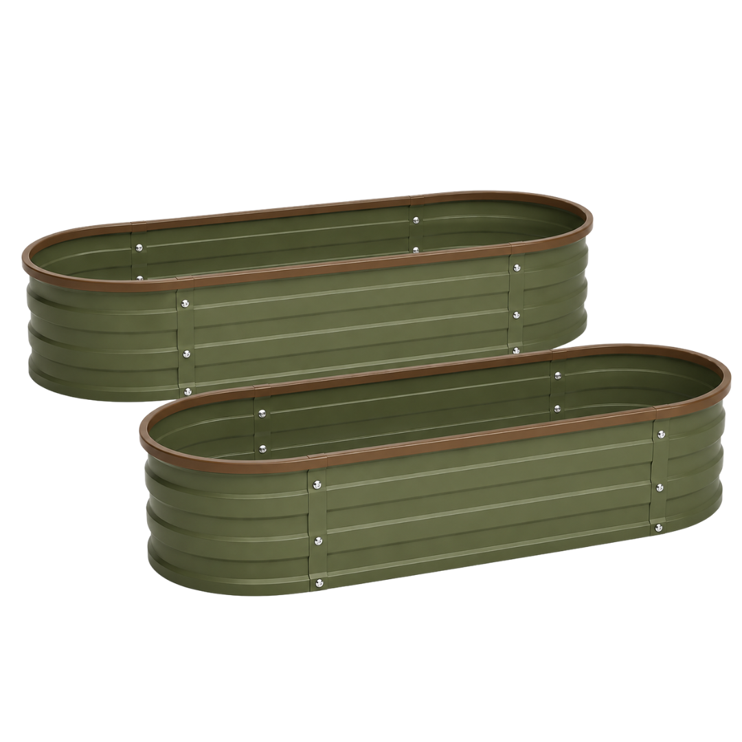 2-Pack Galvanized Raised Garden Bed Oval Metal Planter 4 x 2 x 1 ft