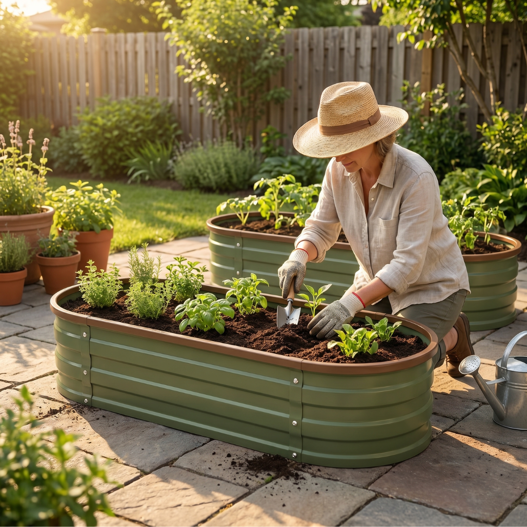 2-Pack Galvanized Raised Garden Bed Oval Metal Planter 4 x 2 x 1 ft
