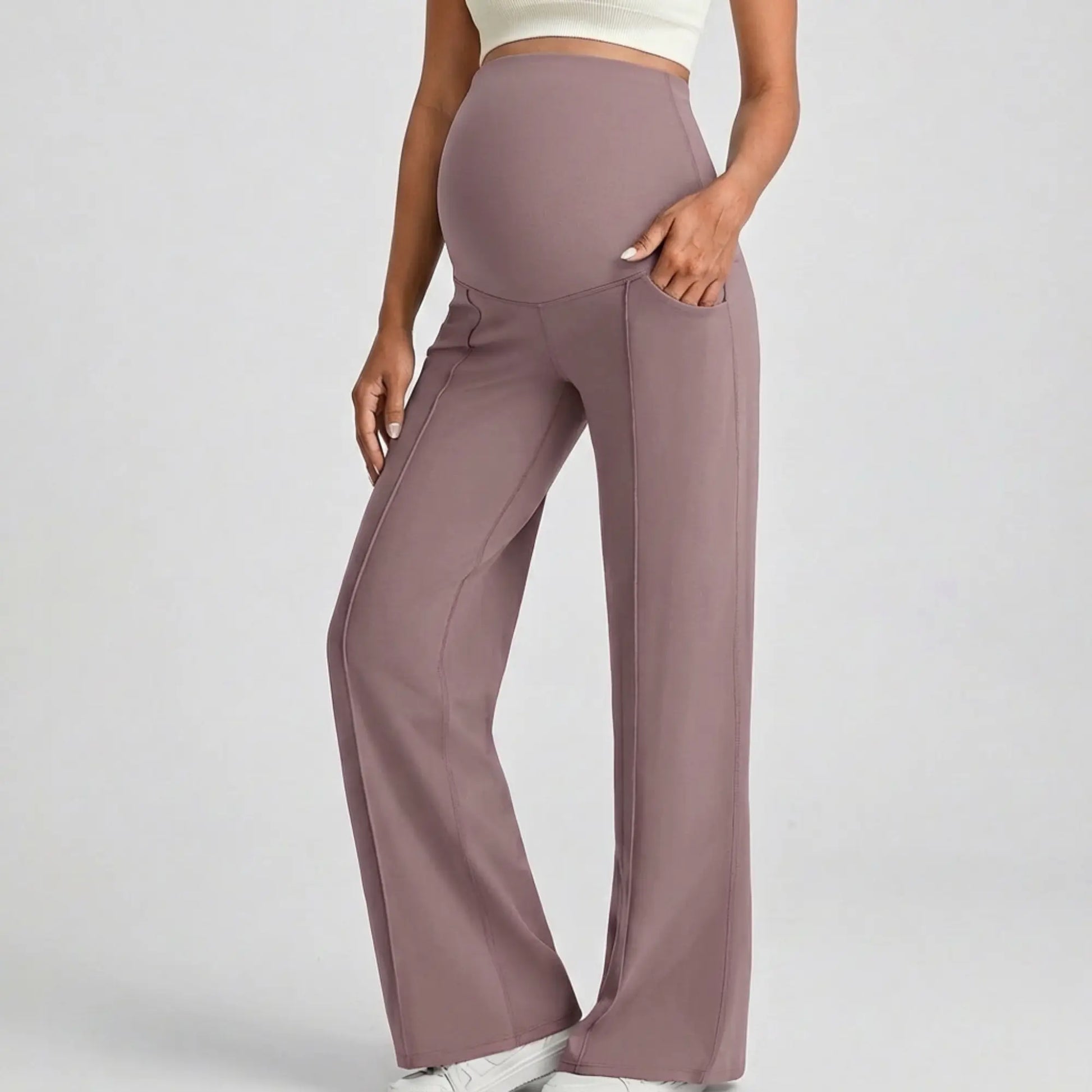 Cloud Flared Yoga Pants-Huggleo-Mauve-S