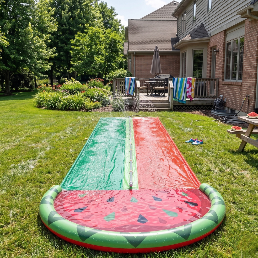 20 ft Double Lane Water Slide with Sprinkler and Two Bodyboards