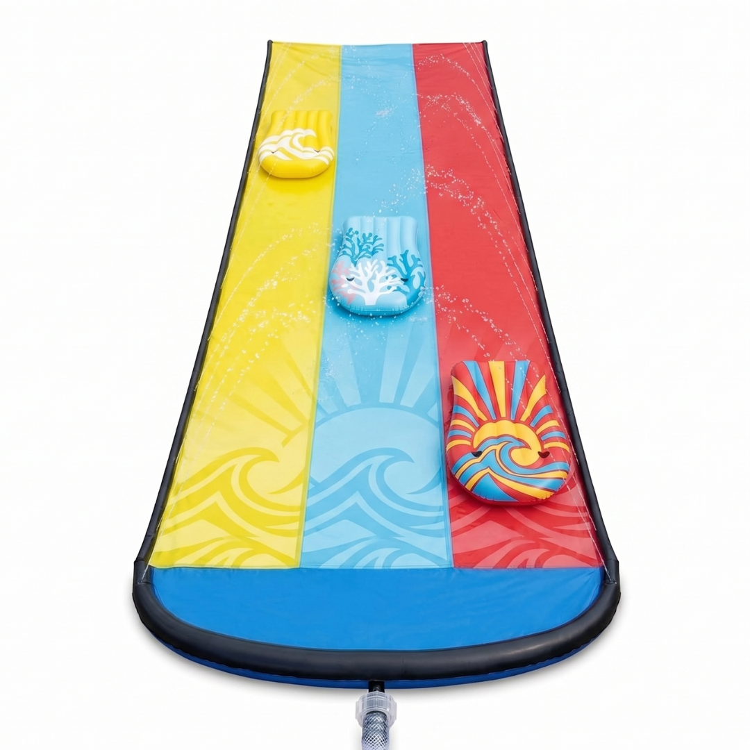 20 ft Triple Lane Backyard Water Slide with 3 Bodyboards Set