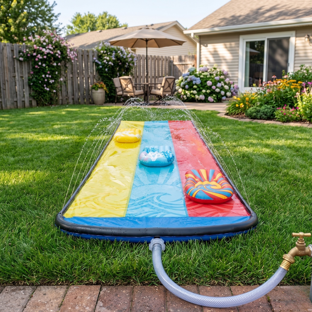 20 ft Triple Lane Backyard Water Slide with 3 Bodyboards Set