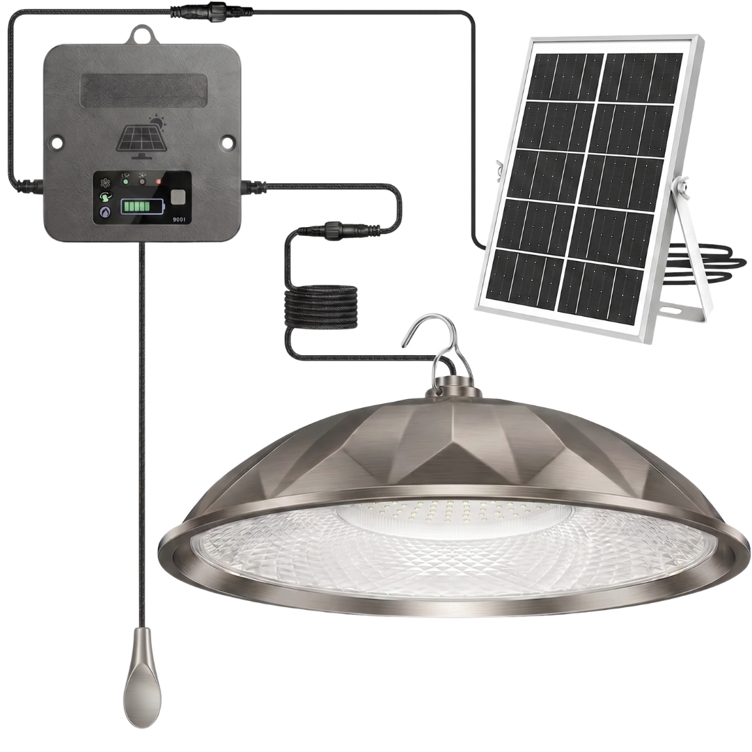 2000LM Solar Pendant Light with Pull String and 3 Lighting Modes