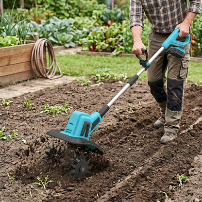 20V Battery Powered Garden Tiller Cultivator with Steel Tines Tools