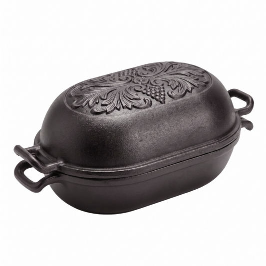 3.3 Quart Cast Iron Loaf Pan with Lid Pre-Seasoned Oval Bread Baker