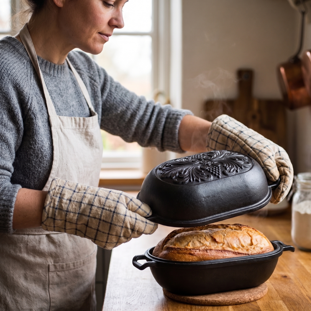 3.3 Quart Cast Iron Loaf Pan with Lid Pre-Seasoned Oval Bread Baker