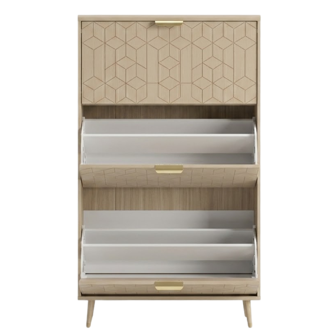 3-Drawer Slim Shoe Cabinet with Flip Compartments and Top Surface