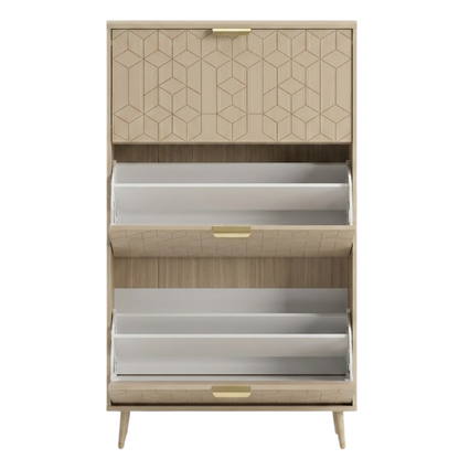 3-Drawer Slim Shoe Cabinet with Flip Compartments and Top Surface