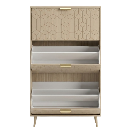 3-Drawer Slim Shoe Cabinet with Flip Compartments and Top Surface