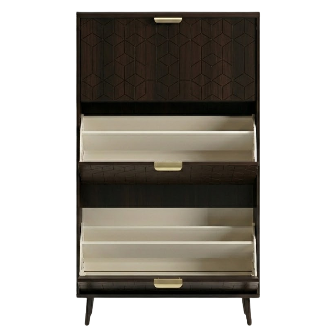 3-Drawer Slim Shoe Cabinet with Flip Compartments and Top Surface