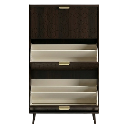 3-Drawer Slim Shoe Cabinet with Flip Compartments and Top Surface