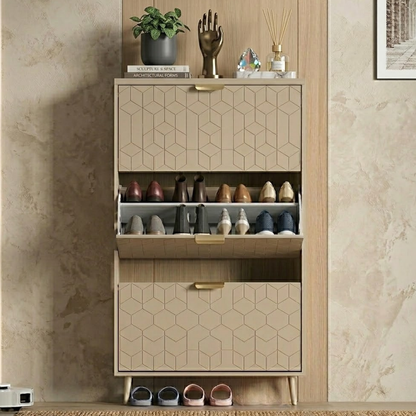 3-Drawer Slim Shoe Cabinet with Flip Compartments and Top Surface