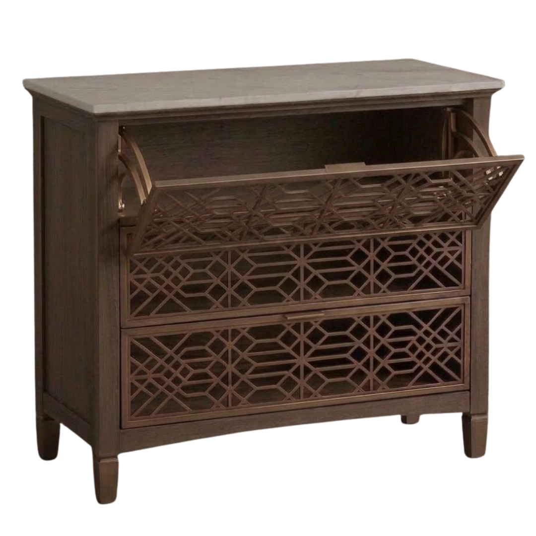 3-Tier Flip Drawer Shoe Cabinet with Doors and Rustic Finish