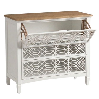 3-Tier Flip Drawer Shoe Cabinet with Doors and Rustic Finish