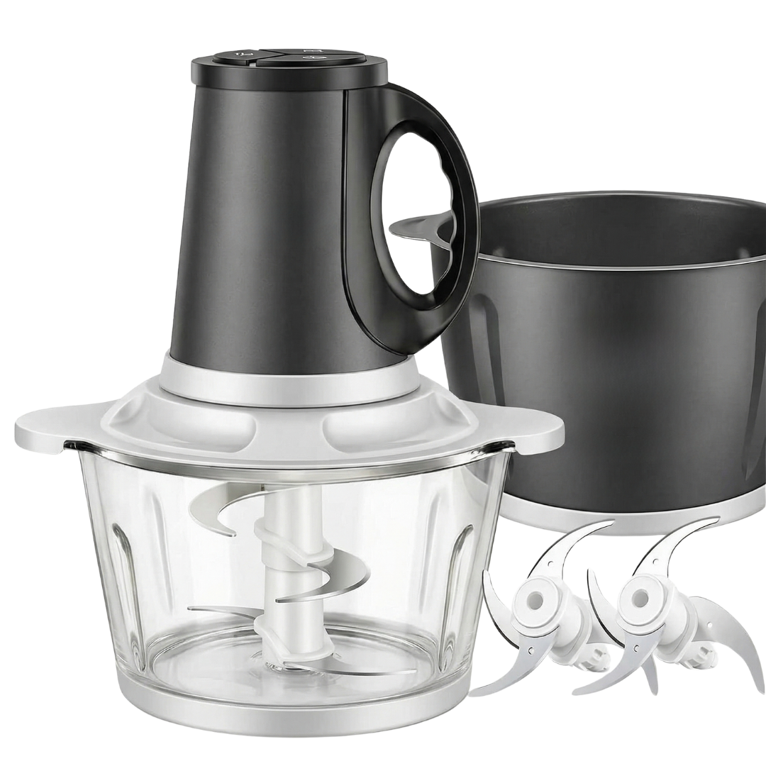 300W Dual 8-Cup Bowl Electric Food Processor with 3-Speed Control