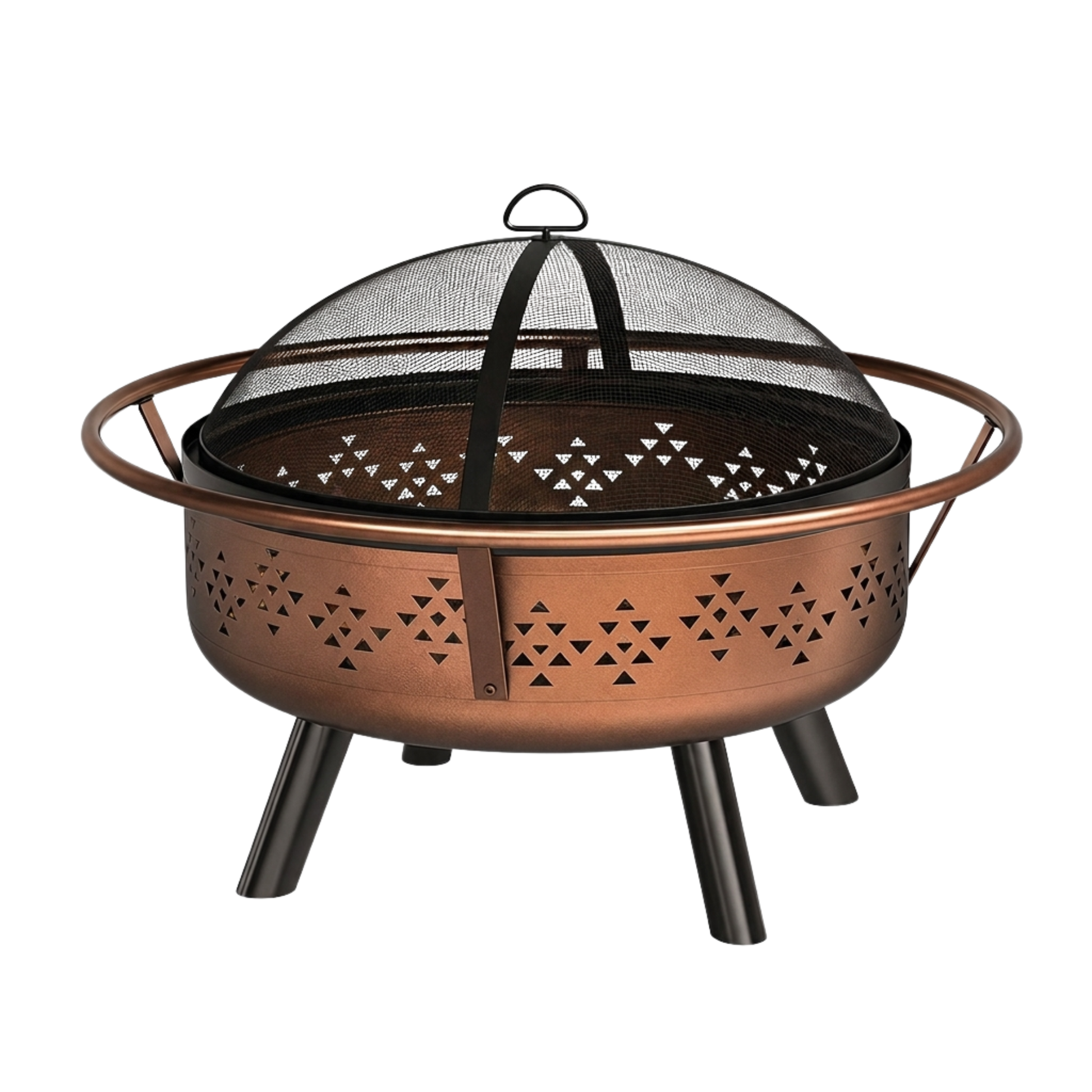 32 Inches Round Metal Wood Burning Fire Pit with Mesh Cover for Patio