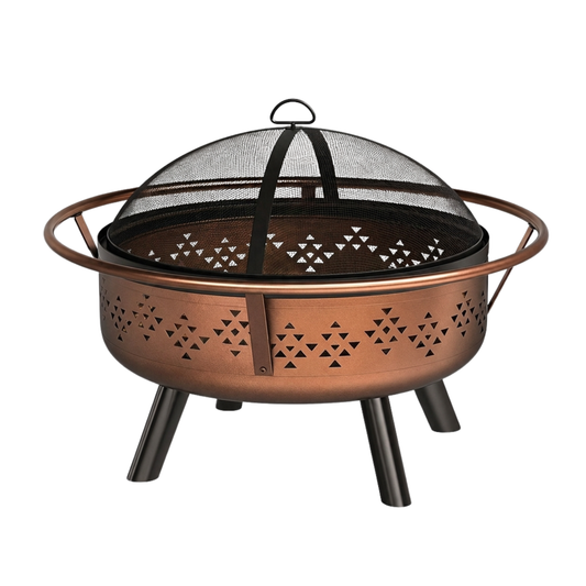32 Inches Round Metal Wood Burning Fire Pit with Mesh Cover for Patio