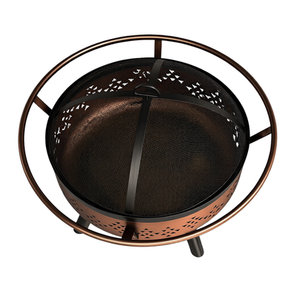 32 Inches Round Metal Wood Burning Fire Pit with Mesh Cover for Patio