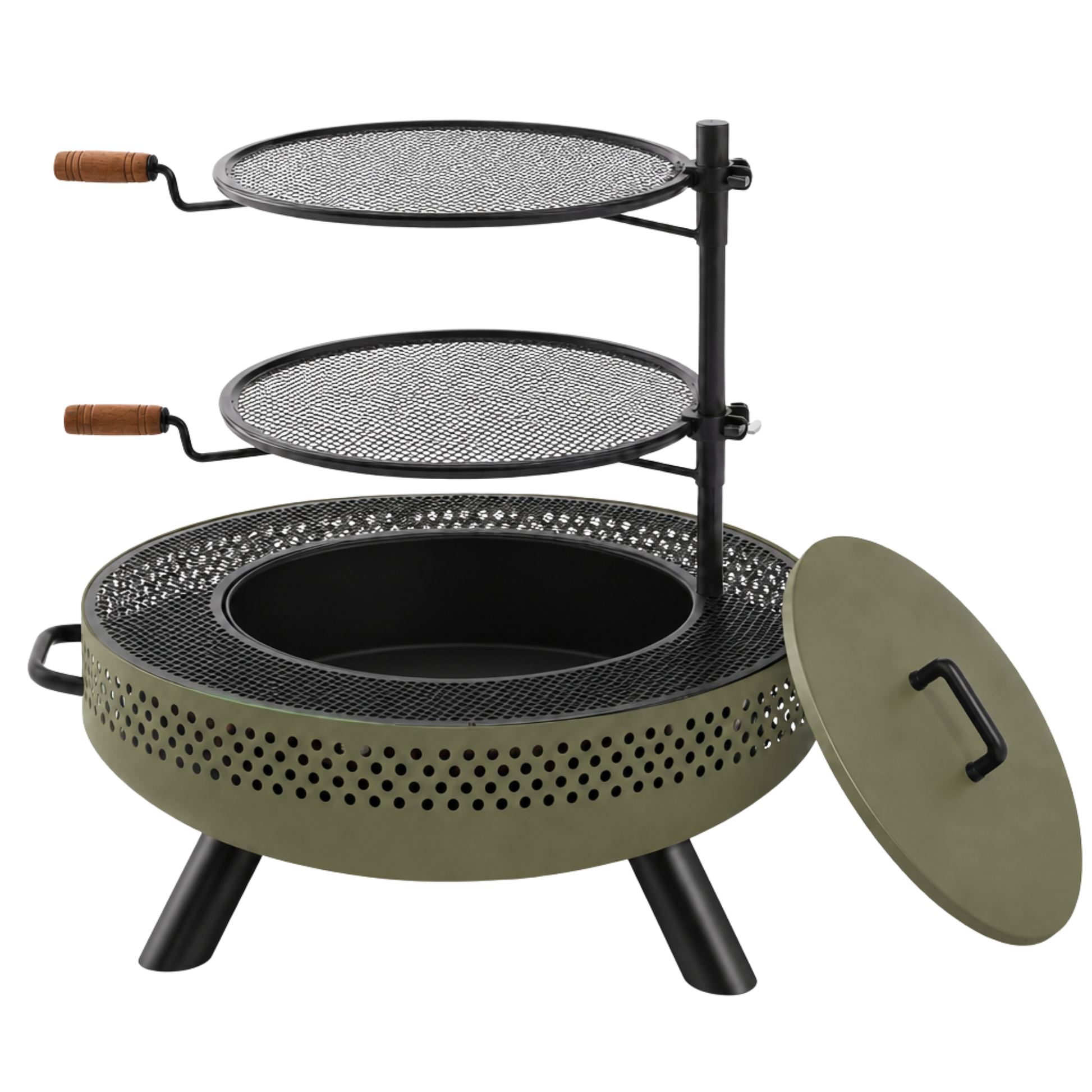 35 Inch Outdoor Fire Pit with Dual Cooking Grates and Tabletop Cover