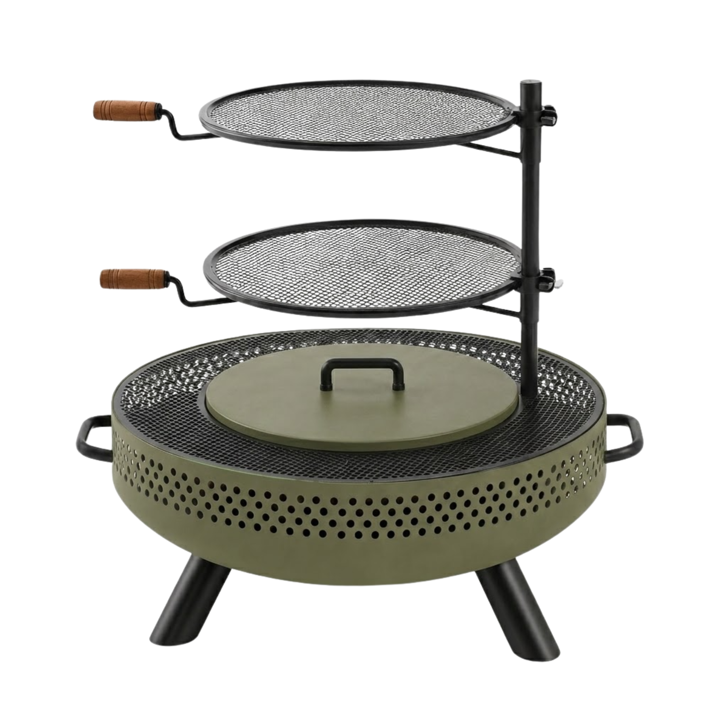35 Inch Outdoor Fire Pit with Dual Cooking Grates and Tabletop Cover
