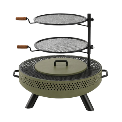 35 Inch Outdoor Fire Pit with Dual Cooking Grates and Tabletop Cover