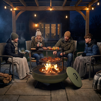 35 Inch Outdoor Fire Pit with Dual Cooking Grates and Tabletop Cover