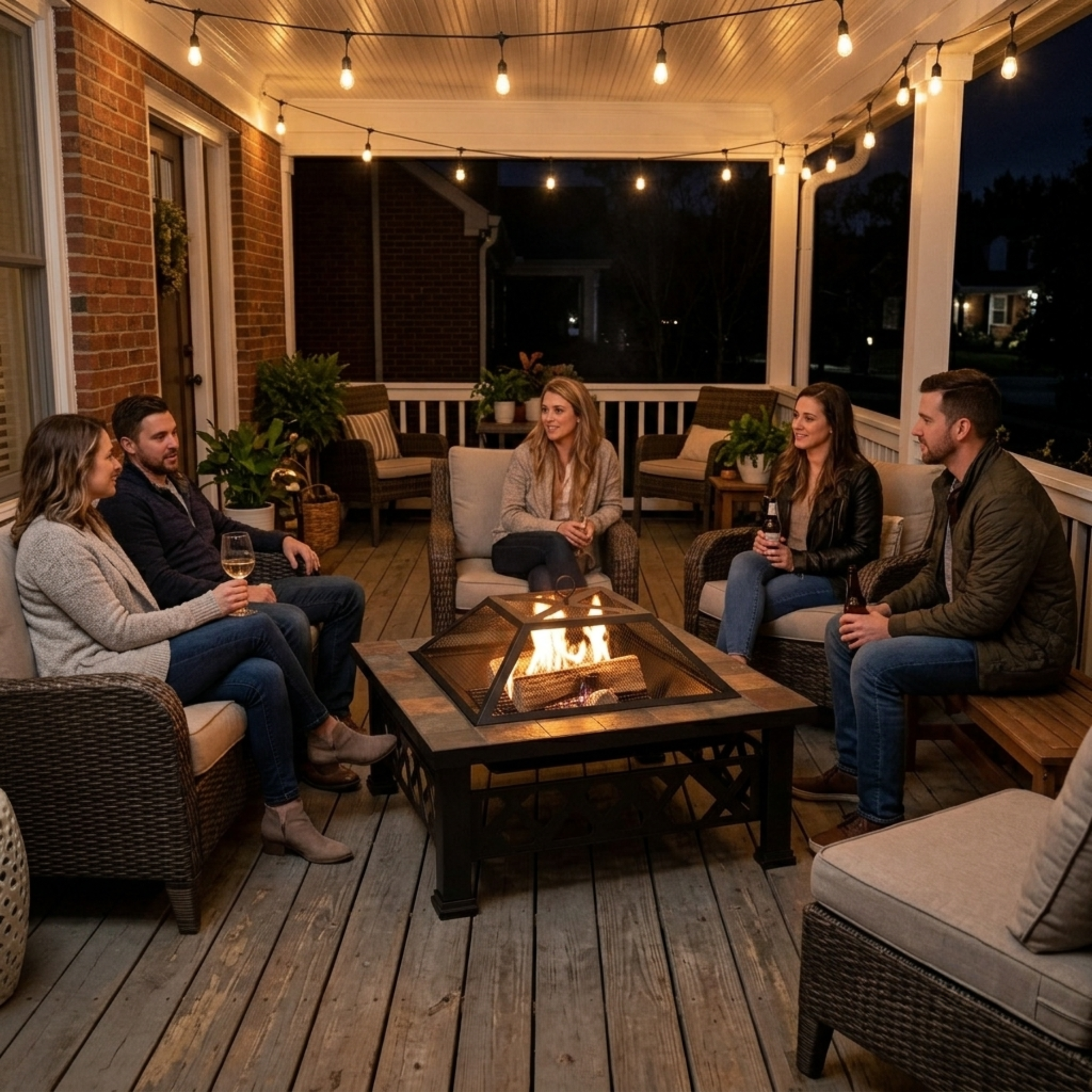 35 Inches Square Metal Fire Pit Table with Spark Screen for Backyard