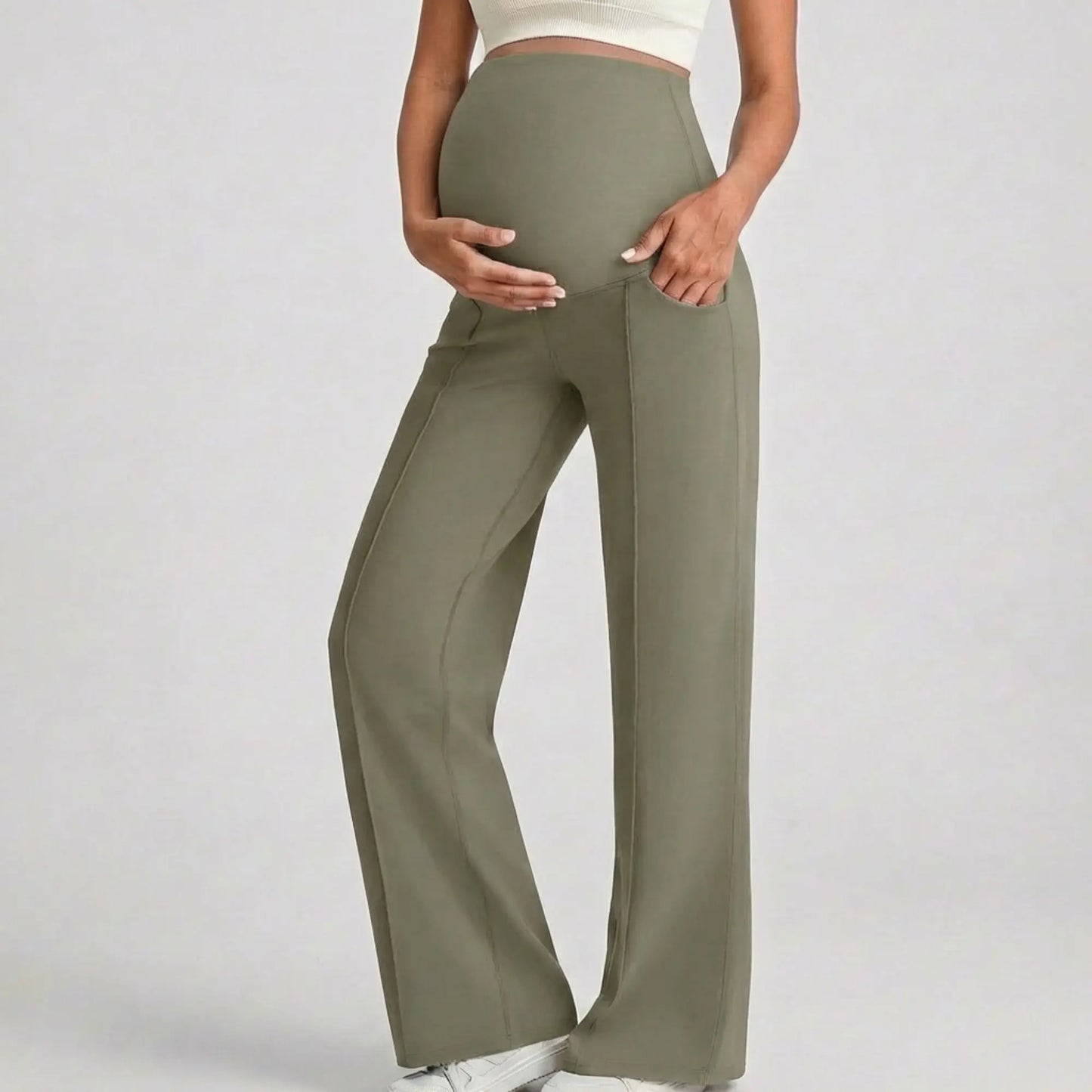 Cloud Flared Yoga Pants-Huggleo-Khaki-S