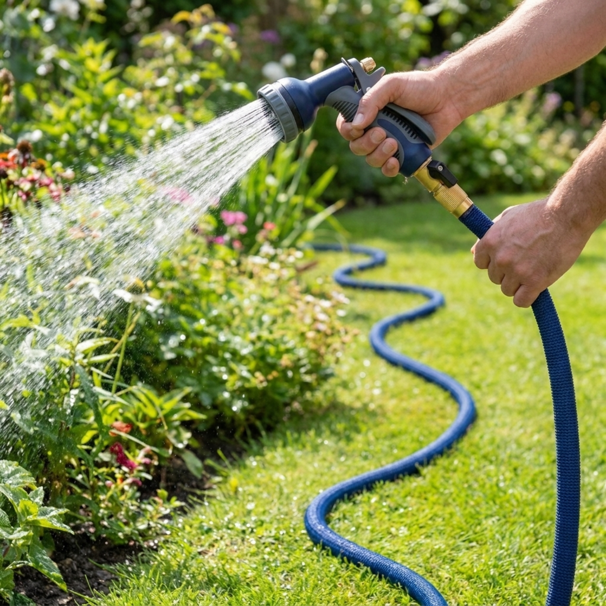 45 ft Stainless Steel Garden Hose with 10-Pattern Spray Nozzle