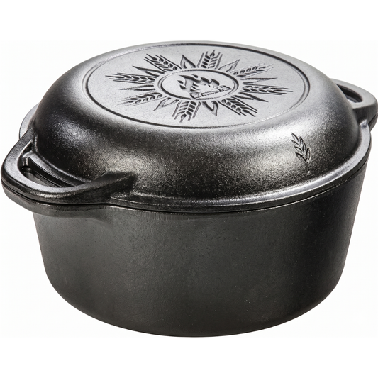 5 Quart Cast Iron Double Dutch Oven and Matching Skillet Lid Combo